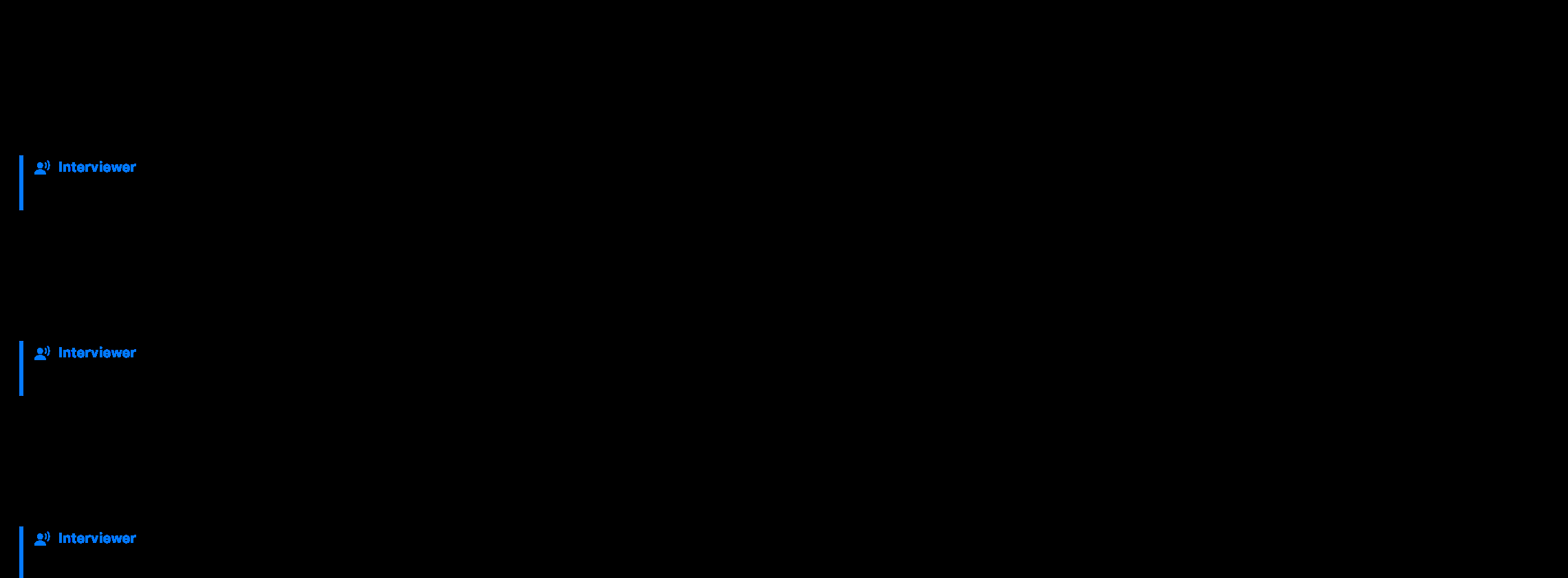 Shortlisted during an interview: three questions from the interviewer, each with a grounded answer beneath it
